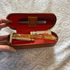 Vintage Cowhide Leather Shaving Kit with Gillette Razor and Accessories